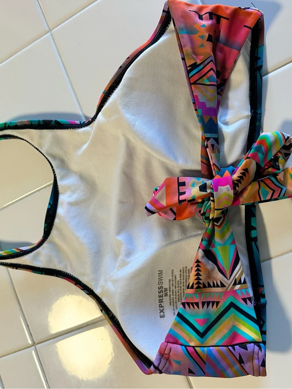 Multi-Color Patterned High-Neck Swim Top - Picture 7 of 10
